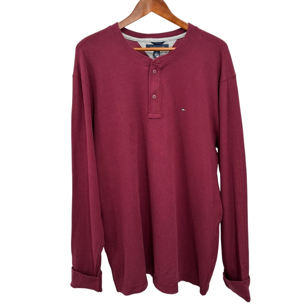 Tommy Hilfiger Midweight Henley Shirt Cuffed Sleeves Zinfandel Red Men's XL NWT